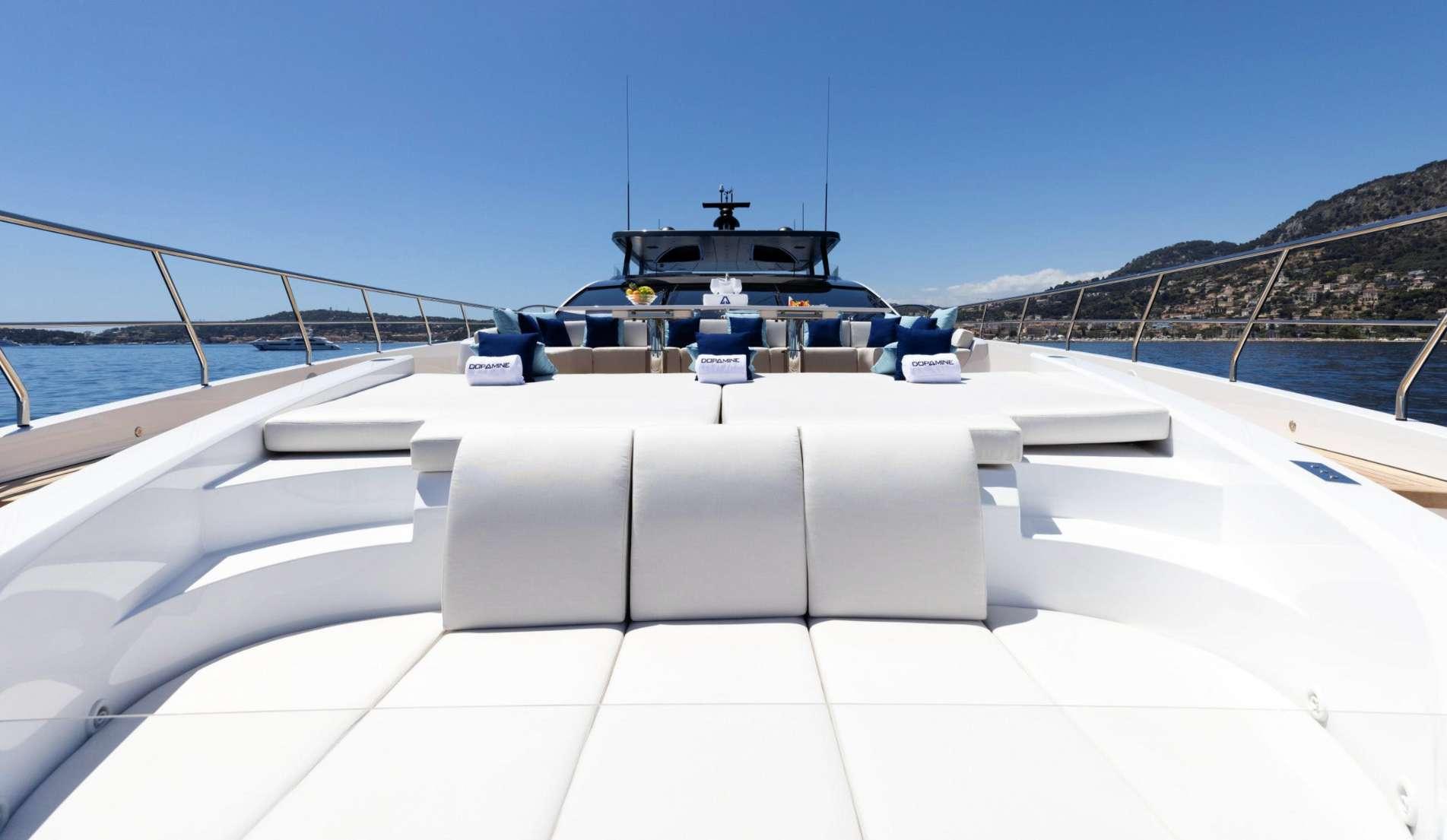 The stunning 109-foot motor yacht Dopamine is sleek and stylish with elegant, powerful lines. Sportier, faster and more efficient than other yachts.