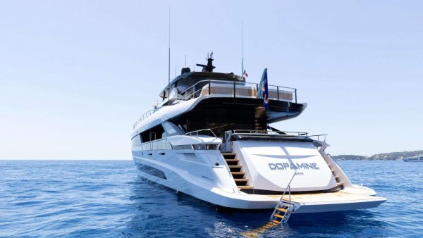 The stunning 109-foot motor yacht Dopamine is sleek and stylish with elegant, powerful lines. Sportier, faster and more efficient than other yachts.
