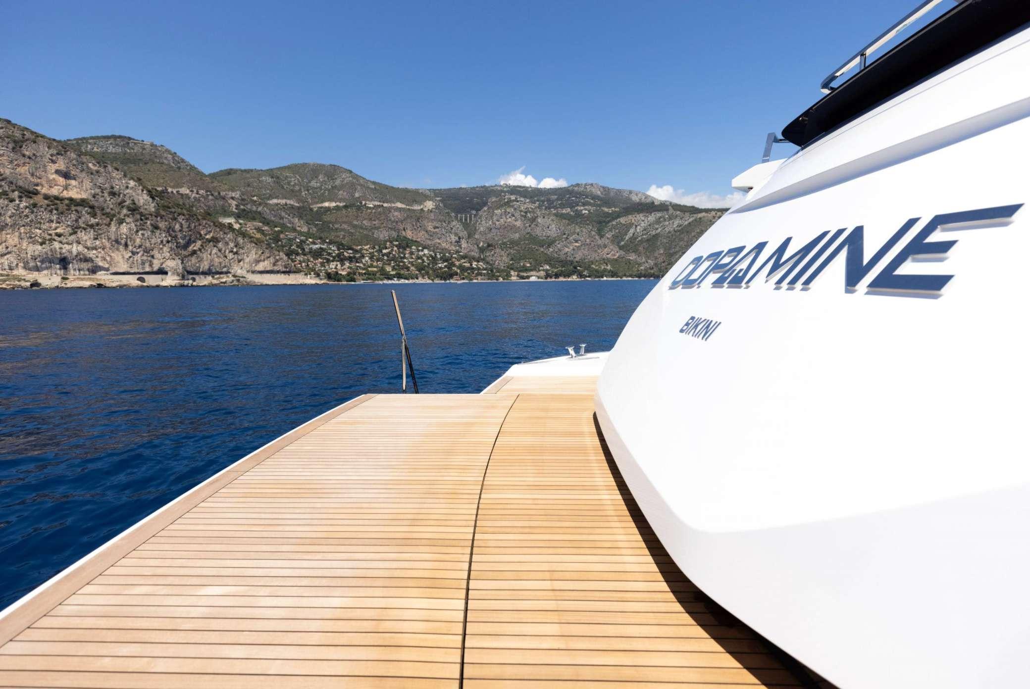 The stunning 109-foot motor yacht Dopamine is sleek and stylish with elegant, powerful lines. Sportier, faster and more efficient than other yachts.